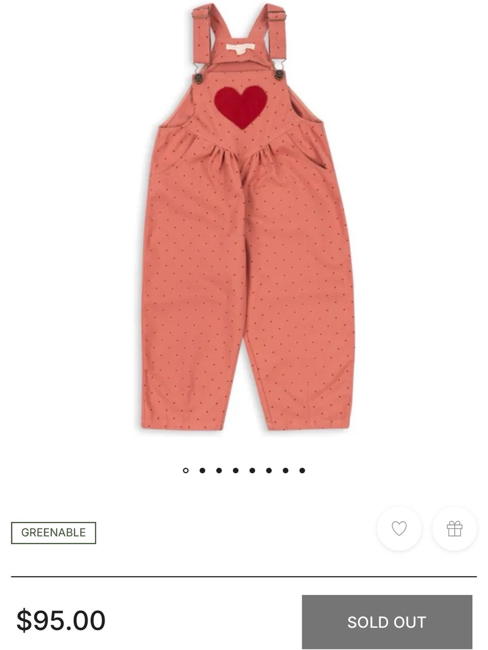 Konges Slojd Nola Cœurs dungarees | Coral Heart Overalls with Red Heart 3y
